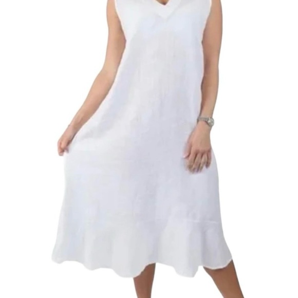Francesca Bettini Italy Coastal Linen Midi Dress Euro Lagenlook Artsy Flowy Soft - Picture 2 of 11